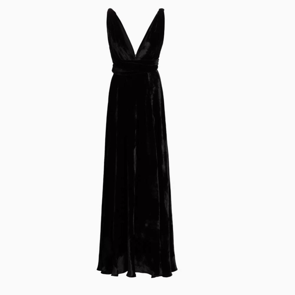 Azeeza Cirrus Self Tie Deep V Oxblood Velvet Midi Dress Size XS